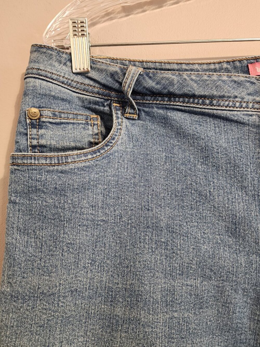 2/$30 Woman Within Light Wash Blue Bermuda Jean Shorts Size 14W - Picture 3 of 12
